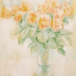 送料無料「ひまわり」透明水彩原画F6サイズ額装込み 絵画 窪田