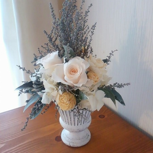 プリザーブドフラワー・クリスマス・冬のシルバー＆ホワイトツリー型