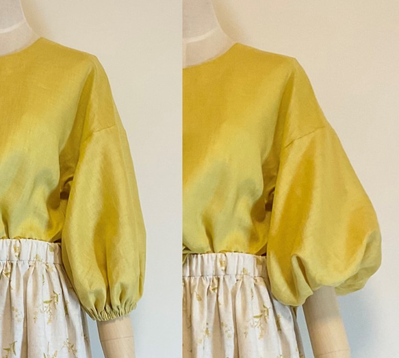 ミモザのセットアップ　バックリボン リネンのブラウス&ミモザのスカート 5枚目の画像