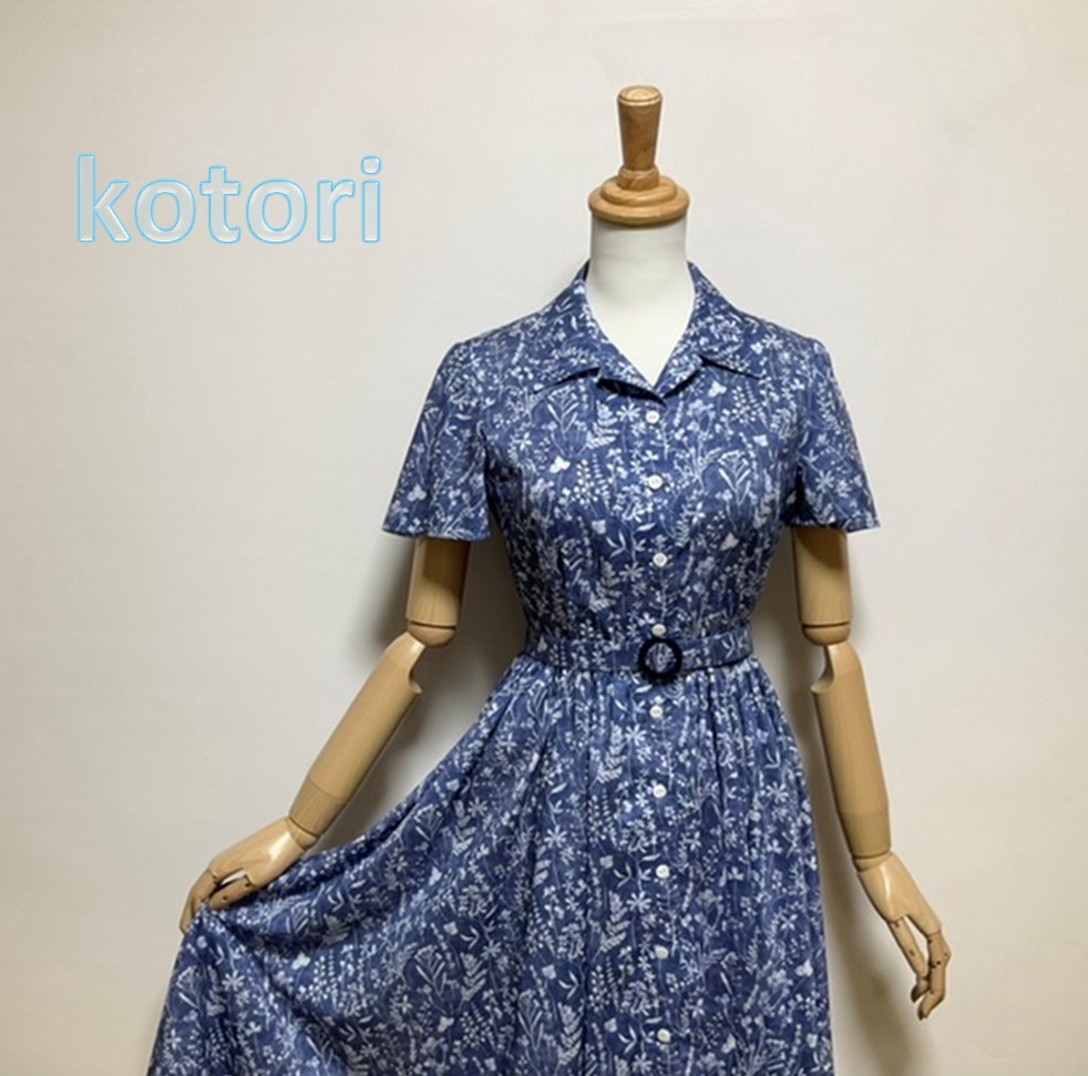 極美品✨ シャワーパーティ【1】リバティ　ロングシャツワンピース　タナローン青綿 極美品✨ シャワーパーティ【1】リバティ ロングシャツ