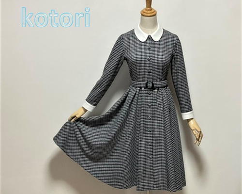 新品 UNTITLED レトロボウタイワンピース ロング 2way 千鳥格子 M ダーマコレクション 極美品 総丈110cm/マキシ丈 ハウンド