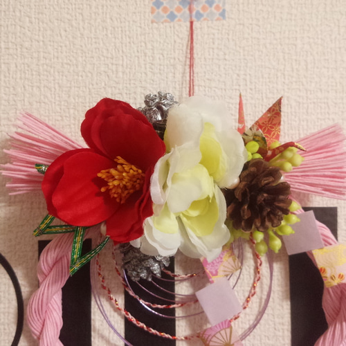 クラフトバンド 折り鶴のしめ縄飾り お正月 しめ縄・しめ飾り