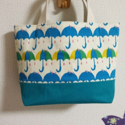 Umbrella　雨の日も爽やかにお出掛けミニバッグ　孔雀緑 2枚目の画像