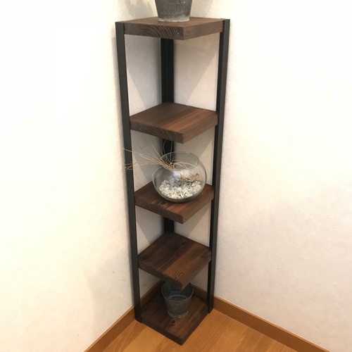 コーナーシェルフ5段【handmade】階段踊り場にお部屋の角に☆ウッド
