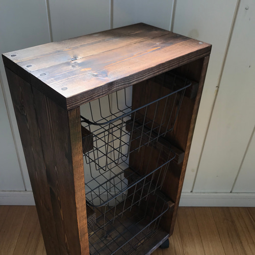 再販】ワイヤーバスケット3段シェルフキャスター付き【handmade