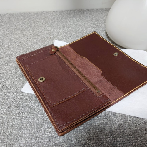 牛革漆模様レザーの手縫い長財布 【お散歩】 長財布 キツネ クラフツ
