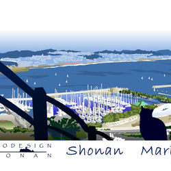 湘南Sea side Tシャツ　004　Shonan marina with Cat 2枚目の画像