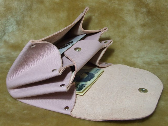 アコーディオン♪　お財布～ワイドタイプ（ピンク　シボ柄） 3枚目の画像