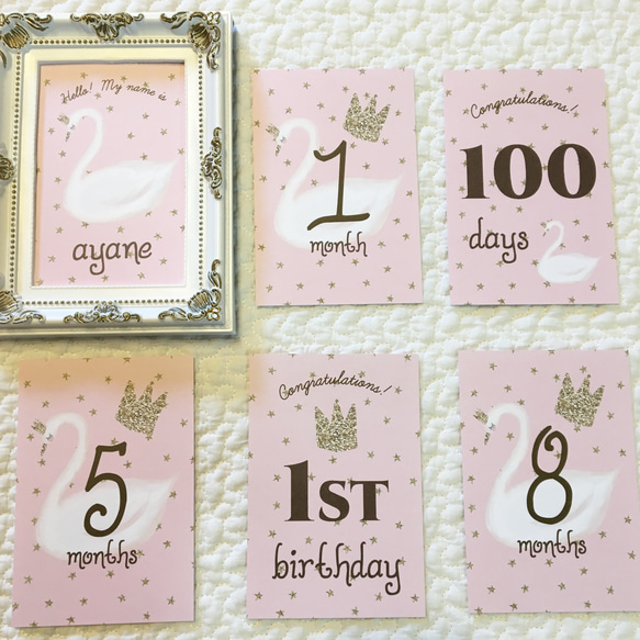 【送料無料】スワンの月齢カード(ピンク) 1枚目の画像