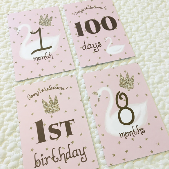 【送料無料】スワンの月齢カード(ピンク) 3枚目の画像