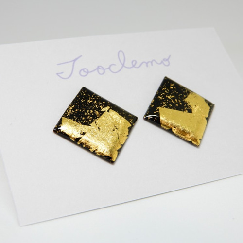 【美品】Kimoto さん　七宝焼焼き　イエローピアス　作家物 箱付き 七宝焼〉金箔ひしがたピアス 大 ピアス（スタッド・一粒） tooclemo