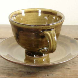 スリップウェアのカップ＆ソーサ（黄） 2枚目の画像