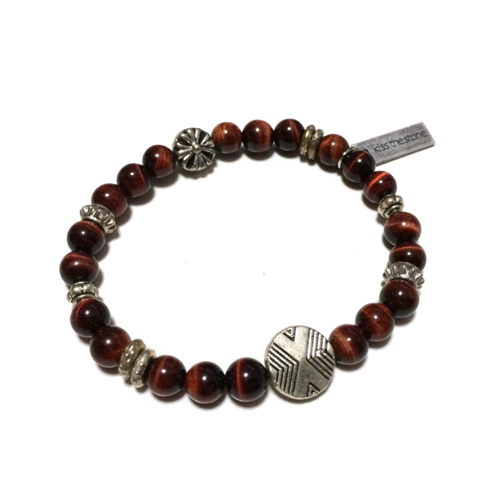 広い視野と洞察力を与えると言われる石／レッドタイガーアイ×銀古美パーツのブレスレット