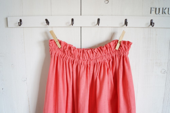ダブルガーゼギャザースカート　コーラルピンク 4枚目の画像