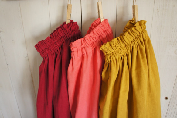 ダブルガーゼギャザースカート　コーラルピンク 5枚目の画像