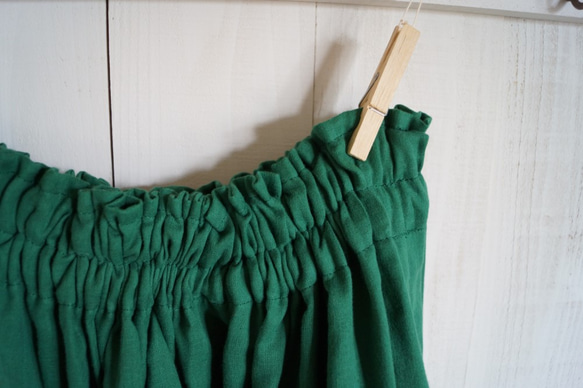 ダブルガーゼギャザースカート　グリーン 2枚目の画像