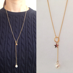 ゆらゆら揺れるスター×ミニパールのY字 ラリエットネックレス