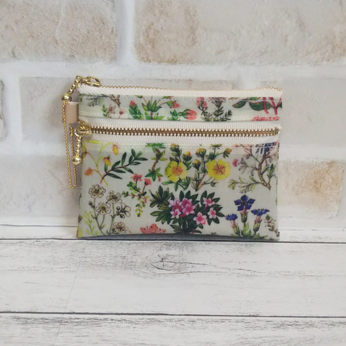 リバティ ラミネート ダブルファスナー ミニお財布ポーチ ケニルワース