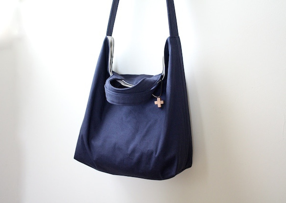 帆布の2wayショルダートートバッグ☆ネイビー｜A4対応・軽くて大
