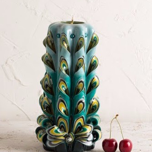 最高のクリスマスギフト] カービング キャンドル クジャク carving