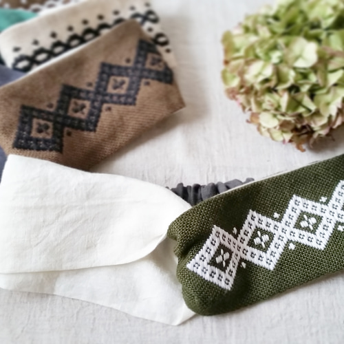 こぎん刺しのヘアターバン ヘアバンド クロスターバン ヘアバンド