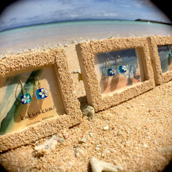 海に浮かぶプルメリアピアスと星砂のフォトフレーム 2枚目の画像