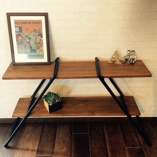 再販決定‼︎人気アイアン 2段シェルフ 組み立て式 インダストリアル  