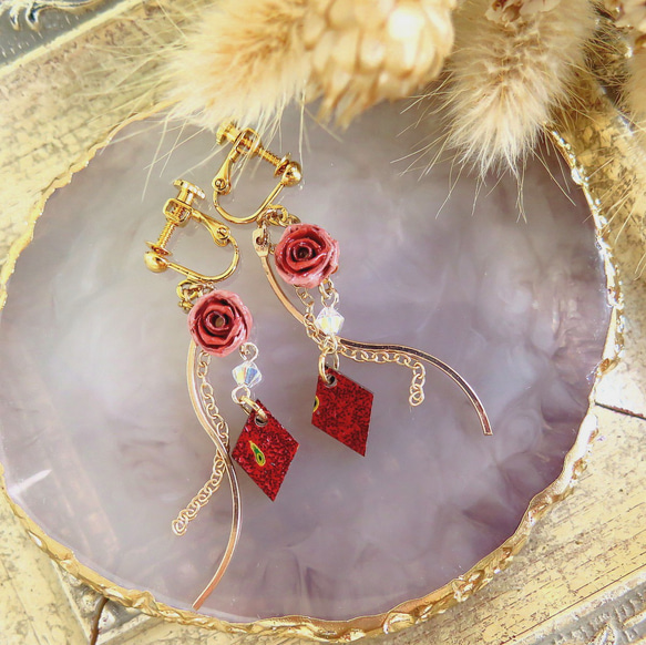 歴史上初！伝統工芸品・津軽塗×ロザフィ コラボイヤリング・ピアス(赤