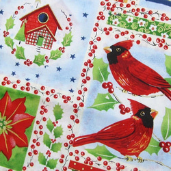 ★クリスマス☆鳥　クリスマス　幅110㎝×長さ40㎝　花　木の実　幸せの赤い鳥　カーディナル　ハンドメイド布 2枚目の画像