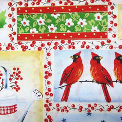 ★クリスマス☆鳥　クリスマス　幅110㎝×長さ40㎝　花　木の実　幸せの赤い鳥　カーディナル　ハンドメイド布 3枚目の画像
