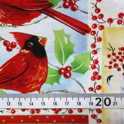 ★クリスマス☆鳥　クリスマス　幅110㎝×長さ40㎝　花　木の実　幸せの赤い鳥　カーディナル　ハンドメイド布 4枚目の画像