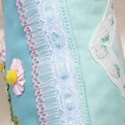 ねこ＆うさぎ・花・イヌ・ひよこインテリア用の布小物クッション・ターコイズ 4枚目の画像