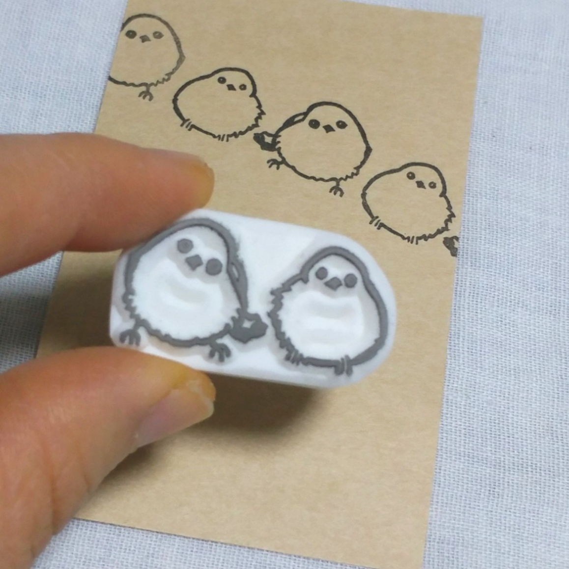 消しゴムはんこシマエナガとハシビロコウのValentine Gift
