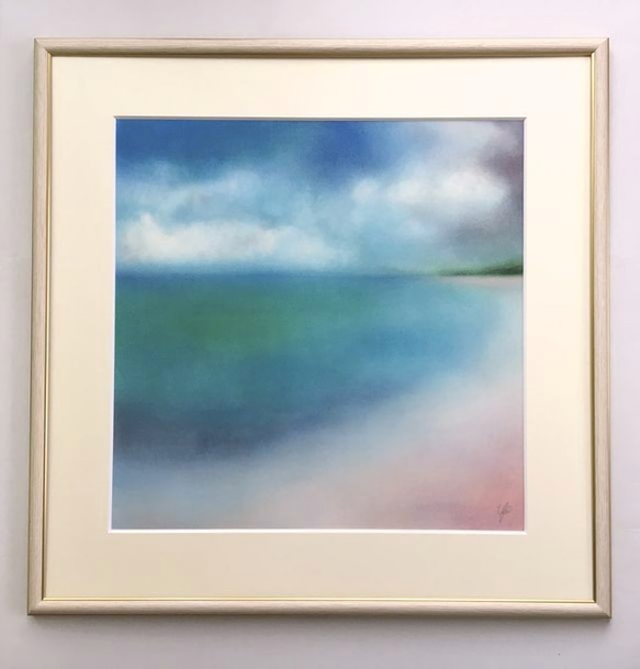 夕陽に輝く海 パステル画 原画 夕陽に輝く海 パステル画 原画