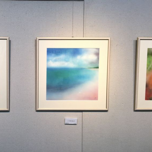 優雅に飛ぶ鳥達 パステル画 原画 パステルアート 青い鳥と風船 パステル画原画 お祝 プレゼント
