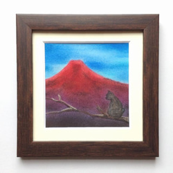 赤富士と猫（パステル画　原画） 2枚目の画像
