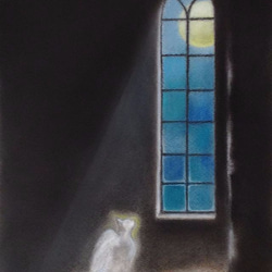 月に願う・月と猫（パステル画　原画）　3号 1枚目の画像