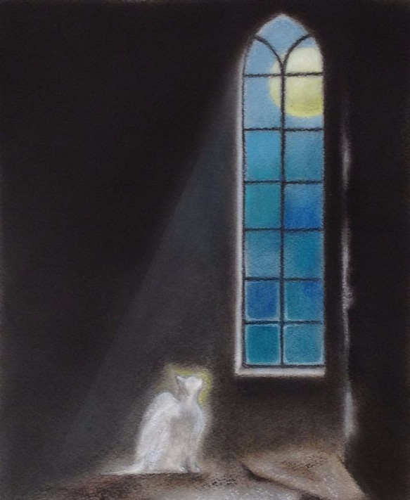 月に願う・月と猫（パステル画　原画）　3号 1枚目の画像