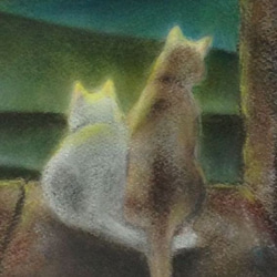 満月の夜・月と猫（パステル画　原画）　3号 2枚目の画像