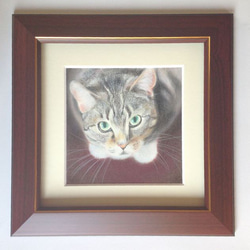 見上げる猫（パステル画　原画）　額装込み 2枚目の画像