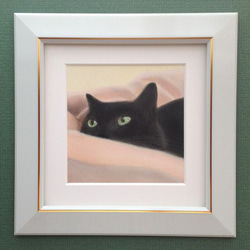 黒猫（パステル画　原画）　額装込み 2枚目の画像