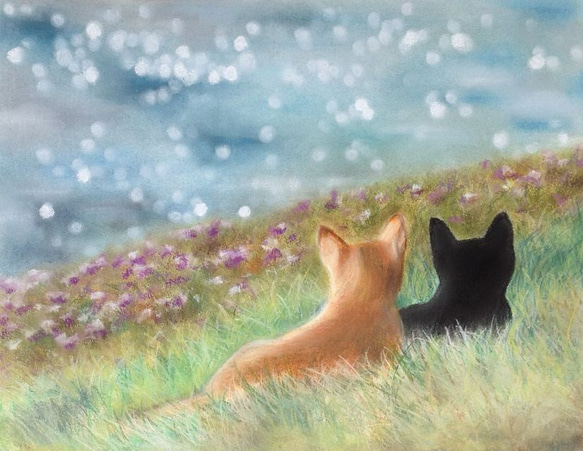 海を見ていた午後（パステル画・原画） 6号 絵画 にゃんずら 通販