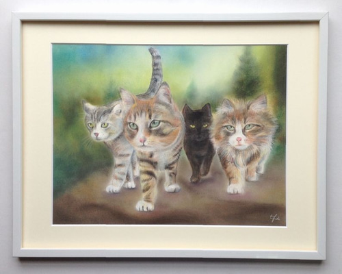 【原画】『種を蒔くカドゥケウス』（猫　植物　パステル画） 原画】『種を蒔くカドゥケウス』（猫 植物 パステル画）