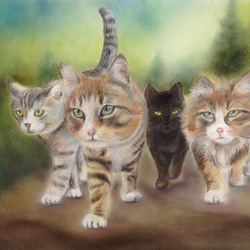 猫集会へ（パステル画・原画）　６号 2枚目の画像