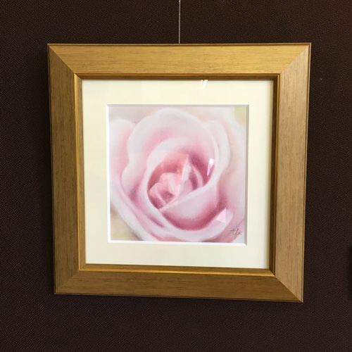 値下げパステル画薔薇と百合F15号額付き