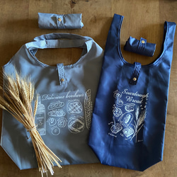 [2 件套] 麵包圖案 * 環保袋（折疊）海軍藍 (M) &amp; 灰色 (L) 第2張的照片