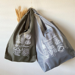 [2件套]麵包圖案*環保袋（折疊）灰色（L）和卡其色（M） 第1張的照片
