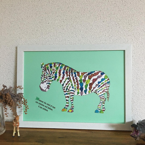 シマウマとハート アートポスター イラスト A4/B4/A3 イラスト kiccom