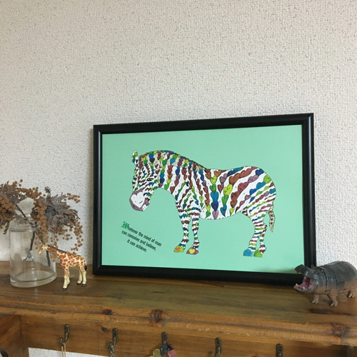 シマウマとハート アートポスター イラスト A4/B4/A3 イラスト kiccom