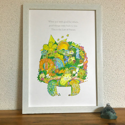 花と亀　インテリアポスター 　アートイラスト　  A4/B4/A3 1枚目の画像